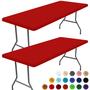 Imagem de Toalha de mesa Moosfor Spandex, pacote com 2 unidades para mesa retangular de 6 pés, vermelha
