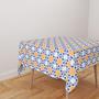 Imagem de Toalha De Mesa Quadrada 4 Lugares Tecido Oxford Mandalas Pequenas Amarelo, Azul e Branco TL86 - 140x140cm