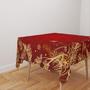 Imagem de Toalha De Mesa Quadrada 4 Lugares Tecido Oxford Vermelho Natalino Folhas Douradas Flocos de Neve - 140x140cm