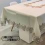 Imagem de Toalha de Mesa Rendada Jolitex Sofisticação e Elegância em Branco e Dourado