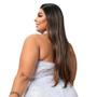 Imagem de Top cropped brilho paete decote halter amarração no pescoço lantejoulas com forro interno bege festa plus size 44 46 48