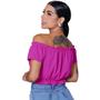 Imagem de Top cropped ciganinha ombro a ombro com bojo e forro tecido plano crepe bublee sem elastano tamanho unico veste 38 40 42