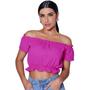 Imagem de Top cropped ciganinha ombro a ombro com bojo e forro tecido plano crepe bublee sem elastano tamanho unico veste 38 40 42