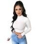 Imagem de Top de Academia Térmico Cropped Feminino Moda Fitness Outono Inverno Manga Longa Gola Alta - Branco