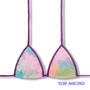 Imagem de Top Mila Tie Dye  Micro Cortininha com Viés  Sem Bojo  Amarração nas Costas e Pescoço  Detalhe Uva