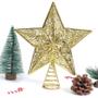 Imagem de Topo de Árvore de Natal Dourado com Glitter - Estrela de Ferro para Decoração de Natal e Ano Novo