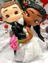 Imagem de Topo de Noivos em Biscuit Buquê Rosa - Casamento (Noivinhos)