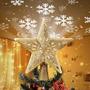 Imagem de Topper da árvore de natal com projetor de floco de neve embutido luzes 10 polegadas de pentagrama oco topper, plug in enfeite de árvore de natal para o escritório interno Natal Natal Decoração de árvore de natal
