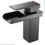Imagem de Torneira Bancada Monocomando Metal Estilo Cascata Quadrada Preta Água Quente e Fria para Banheiro Lavabo Lavatorio Cuba Pia
