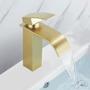 Imagem de Torneira Banheiro Lavabo Cascata Dourada Escovada  Misturador Monocomando 