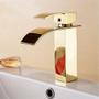 Imagem de Torneira Cascata Monocomando Inox Luxo Dourado Banheiro Mesa Lavabo Bancada Misturador Agua Quente Fria