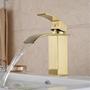 Imagem de Torneira Cascata Monocomando Inox Luxo Dourado Banheiro Mesa Lavabo Bancada Misturador Agua Quente Fria