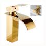 Imagem de Torneira Cascata Slim Monocomando Dourada Gold Banheiro Lavabo Bica Baixa