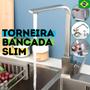 Imagem de Torneira Cozinha Banheiro Monocomando Misturador Bancada Quadrada Slim Alta Aço Inox Cromado Fosco Modelo Marin