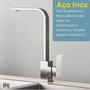 Imagem de Torneira Cozinha Banheiro Monocomando Misturador Bancada Quadrada Slim Alta Aço Inox Cromado Fosco Modelo Marin