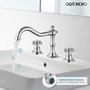 Imagem de Torneira de banheiro generalizada Polida Cromo prata 3 buracos Deck Mounted Basin Mixer Tap com Pop Up Drain Assembly with Overflow Victorian Style Dual Cross Knobs Hot and Cold Water