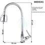 Imagem de Torneira Gourmet Cozinha Bancada Pia Mesa Cano Inox Flexível 1/4 de volta C-66 Cód. 1099-1
