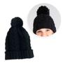 Imagem de Touca De Frio Com Pompom Preta Gorro De Lã Tricot Inverno