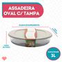 Imagem de Travessa Refratário Oval Com Tampa 3L Vidro Sobremesa Massas