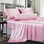 Imagem de TREELY 6 Peças de Cetim Queen Size Silky Smooth Pink Estan sheets Set com bolso profundo, folha de cetim, folha plana, 4 fronha de cetim