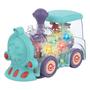 Imagem de Trenzinho Bate e Volta Color com Musica Luz Chamine Sobe Desce DM Toys Azul com Engrenagens Internas