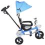 Imagem de Triciclo Infantil com Capota Haste Empurrador com Pedal Motoca 2 em 1 Brinqway BW-084AZ Azul