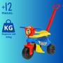 Imagem de Triciclo Infantil Menino Velotrol Com Haste De Empurrar Motoca Proteção Lateral Com Pedal Suporta Até 25kg Kendy Brinquedos