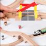Imagem de Trilho De Trem De Madeira Ponte Túnel Ferroviário Urbano Passarela Diy Tráfego Carro Cena Brinquedo