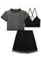 Imagem de Trio de Blusa Cropped Sobreposição e Saia em Tule e Top Cropped em Cotton