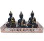 Imagem de Trio de Budas Tailandeses Meditando Preto Marrom com Bandeja