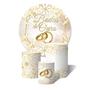 Imagem de Trio de Capas Cilíndricas + Painel Redondo Sublimado C/Elástico Casamento Bodas de Ouro Alianças Dourado Flores