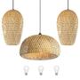 Imagem de Trio De Pendente Fibra Natural Bambu Rustico Com01 + Led