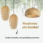 Imagem de Trio De Pendente Fibra Natural Bambu Rustico Com01 + Led