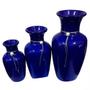 Imagem de Trio de Vasos Decorativos para Sala Urna Jad em Cerâmica - Azul Royal