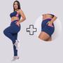 Imagem de Trio Fitness Top/Short/Legging Azul Marinho Com Detalhes Feminino