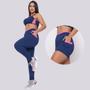 Imagem de Trio Fitness Top/Short/Legging Azul Marinho Com Detalhes Feminino