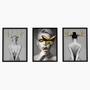 Imagem de Trio Quadros Decorativos Grande Mulheres Maquiagem Dourada Moldura Vidro Salão de Beleza