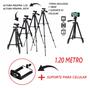 Imagem de Tripé Para Câmera E Celular 1.2 Metros TriPod Profissional C/ Suporte P/ Celular