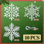 Imagem de Últimos Ornamentos de Natal personalizados 2023 atualizados, 10pcs White Large Snowflake Ornaments, 12 em Plástico Glitter Snow Flakes Outdoor Tree Ornamentos, Artesanato Pendurado Decorações de Flocos de Neve