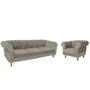 Imagem de Um Sofá 2.30 + Uma Poltrona Chesterfield Duque Suede - Cinza Camurça / Sala, Recepção, Barbearia, Decoração