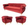 Imagem de Um Sofá 2,30 + Duas Poltronas Chesterfield Elisabeth Suede - Bordo