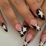 Imagem de Unhas Decoradas Francesas Longas com Estrelas Pretas - Kit com 1 Geléia, 1 Lixa e 24 Unhas