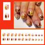 Imagem de Unhas Postiças SHUXILIN - Formato Curto Quadrado com Design de Folhas de Outono
