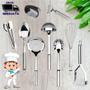 Imagem de Utensílios para Cozinha Kit 9 Peças Aço Inoxidável Multiuso Jogo Colher Escumadeira Concha Pegador de Massa Fue Amassador e Descascador