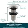 Imagem de Valvula Cuba Banheiro 7/8 Ralo Click Inox Fosco Escovado 3Cm