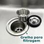 Imagem de Valvula Pia Cozinha 3 1/2 Aço Inox Com Cesto Higiênico Removível Ralo Basket Escoamento Cuba