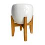 Imagem de Vaso Cachepot de Mesa 15cm Porcelana com Tripé de Madeira