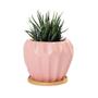 Imagem de Vaso Cachepot Geometric com Prato de Bambu Rosa Fosco Pozzani