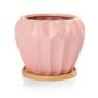 Imagem de Vaso Cachepot Geometric com Prato de Bambu Rosa Fosco Pozzani