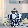 Imagem de Vaso Decorativo Porcelana Azul Branco Dourado 30x20
